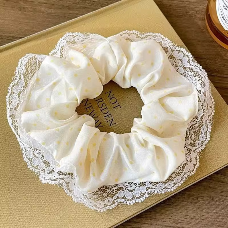 Encaje de flor coreana Encaje de intestino grueso Anillo de cabello femenino Cabeza de flor de viento pastoral Cuerda de cabeza de bola de gran tamaño Accesorios para el cabello de alta calidad