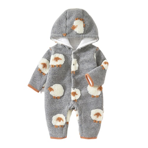 Baby jumpsuits for autumn and winter thickened warm hooded cotton clothes for men and women cute crawling clothes three-dimensional sheep