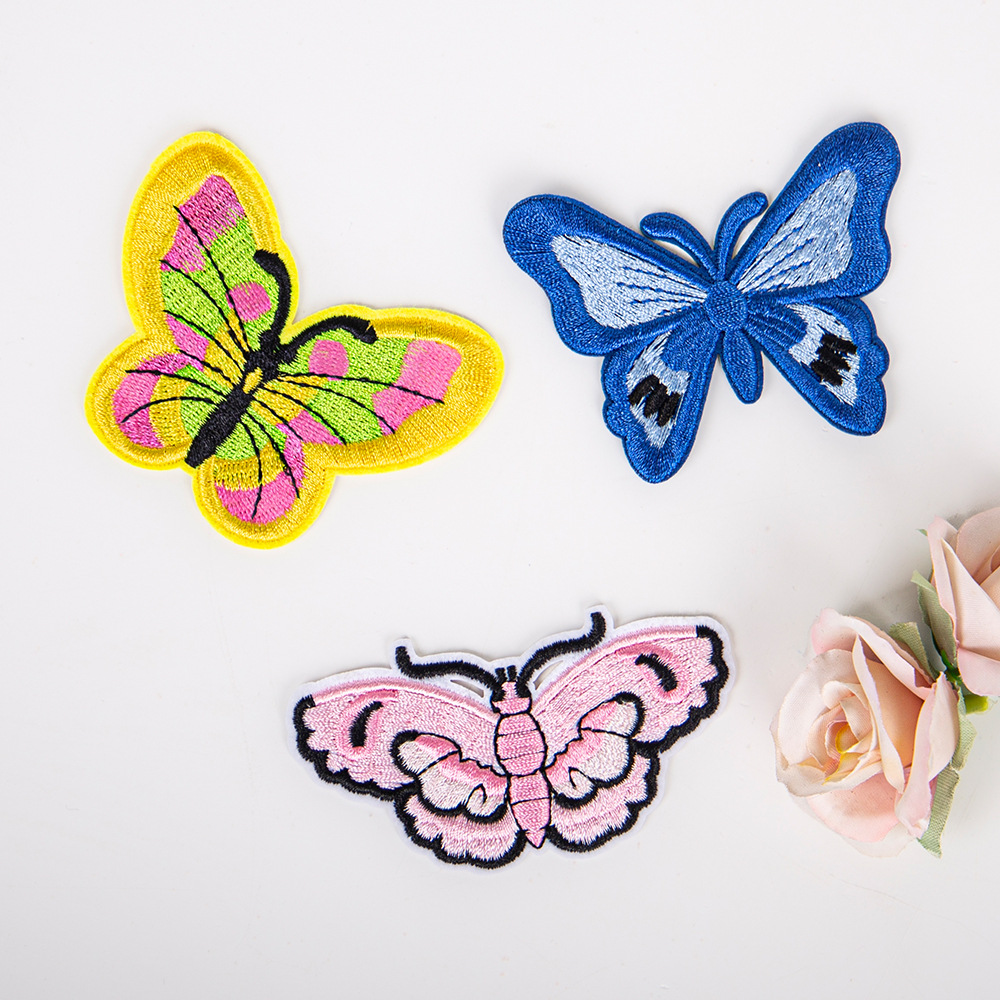 厂家直销服装布贴电脑绣花标蝴蝶卡通创意图案平面绣花补丁贴
