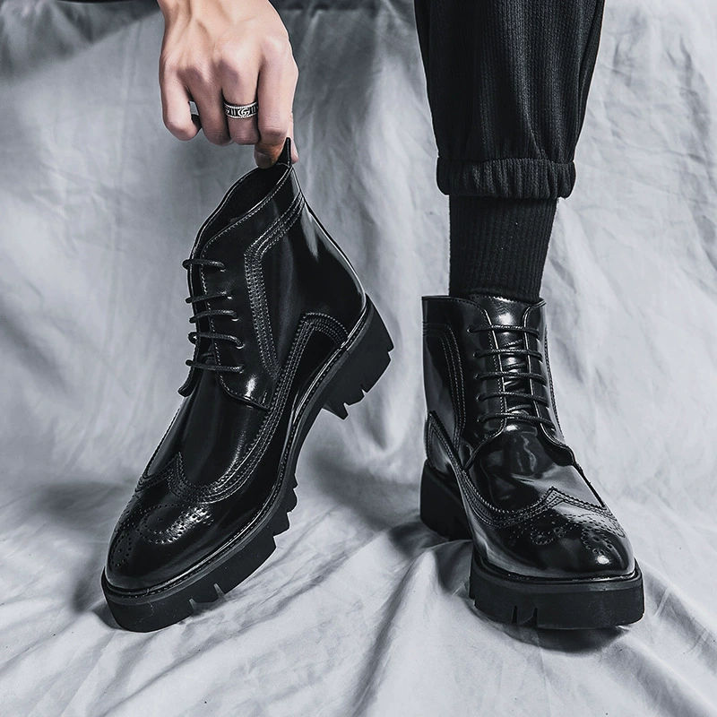 2022 осенне-зимние кожаные ботинки броги, мужские Ботинки Martin на толстой подошве, британские высокие кожаные ботинки, мужские высокие кожаные ботинки с острым носком
