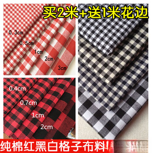 Pure Cotton Plaid Clothing Fabric Black and White Red and Black Small Plaid Shirt Tablecloth Curtain Fabric Handmade DIY Fabric