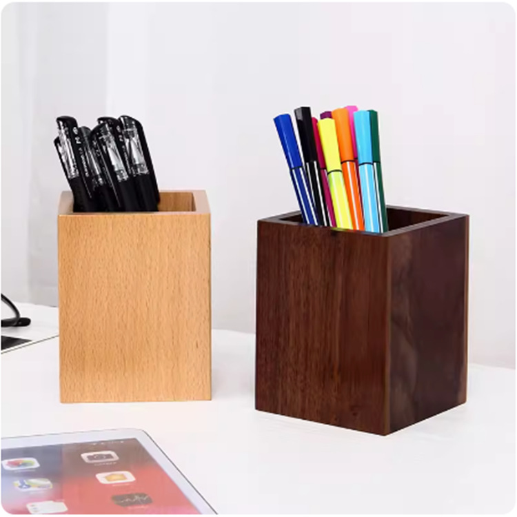 Haya simple estudiante titular de la pluma de madera de registro cuadrado multifuncional caja de almacenamiento de escritorio estudiante de escritorio suministros de decoración