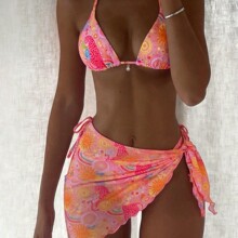 欧美泳衣比基尼露背三件套2026女bikini分体外贸泳装高弹沙滩系带