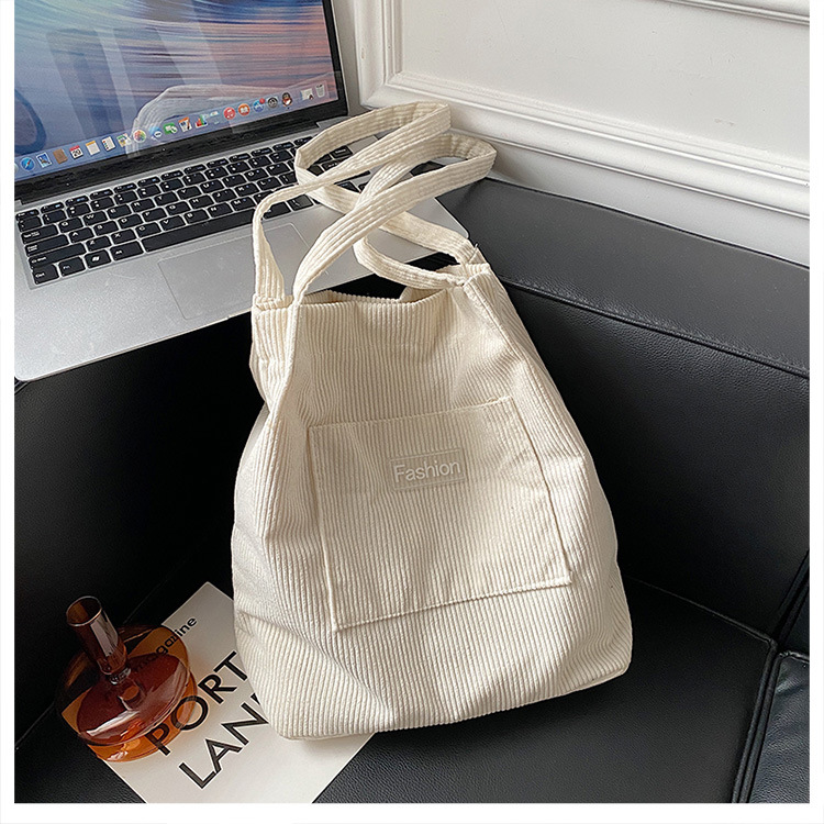 Japanese-style casual and artistic handbag, ins letter-embroidered canvas shopping bag, trendy and fashionable corduroy single-shoulder bag undefined
