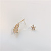 Fashionable asymmetrical zirconium, silver needle, ear clips, earrings, Japanese and Korean, micro incrustation, flowered