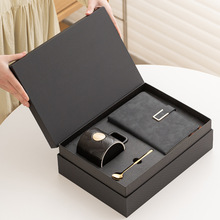 商务马克杯笔记本礼品套装 陶瓷杯铜牌杯浮雕LOGO雕刻广告促销品