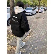 美式潮牌90白鸭绒羽绒服女冬季立领黑色保暖设计感小众中学生外套