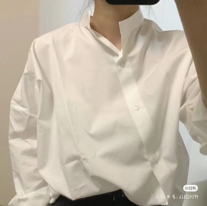 TOT Swedish Asymmetric cardigan shirt Women's stand collar white flip king top simple long sleeve shirt Women