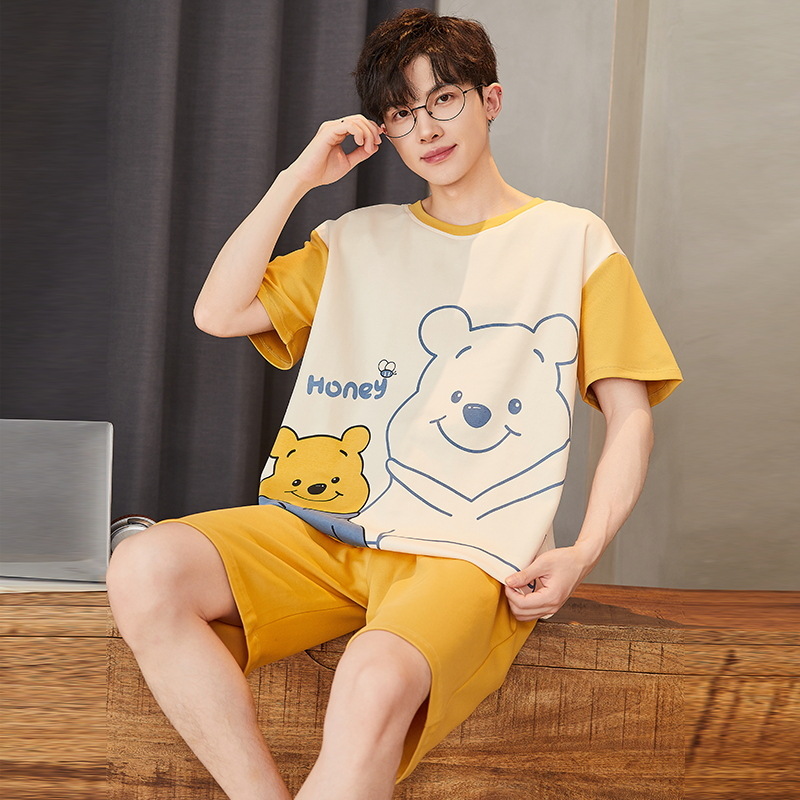 2024 nuevo pijama hombre manga corta cuello redondo dibujos animados sueltos chicos chicos adolescentes ropa de casa set hombre