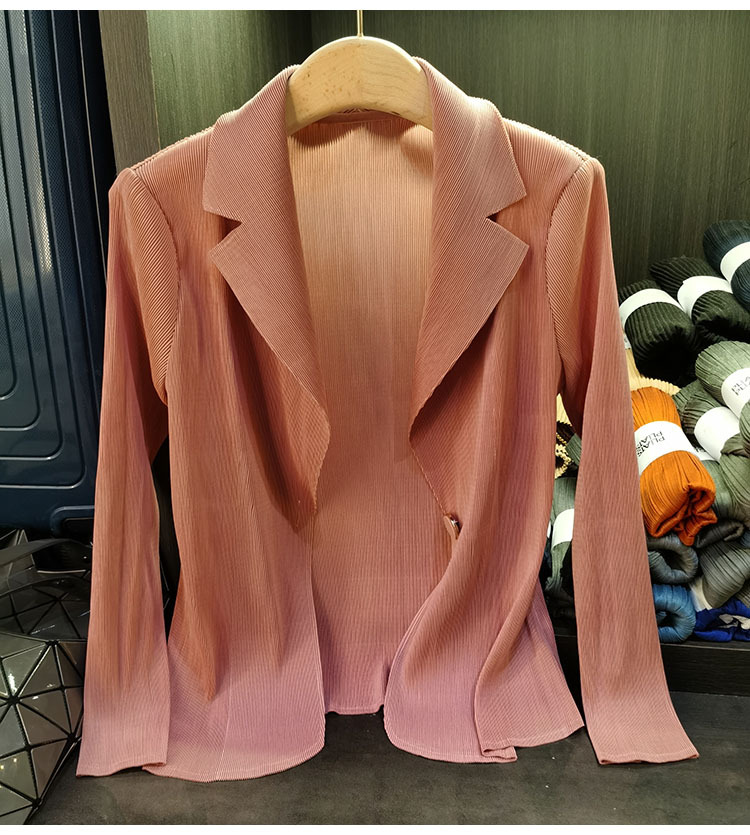 Áo blazer nữ một nút xếp ly tay dài cao cấp mùa xuân hè — Màu tím, Màu đỏ hoa hồng, Màu hồng, Màu xanh lá chi tiết 11