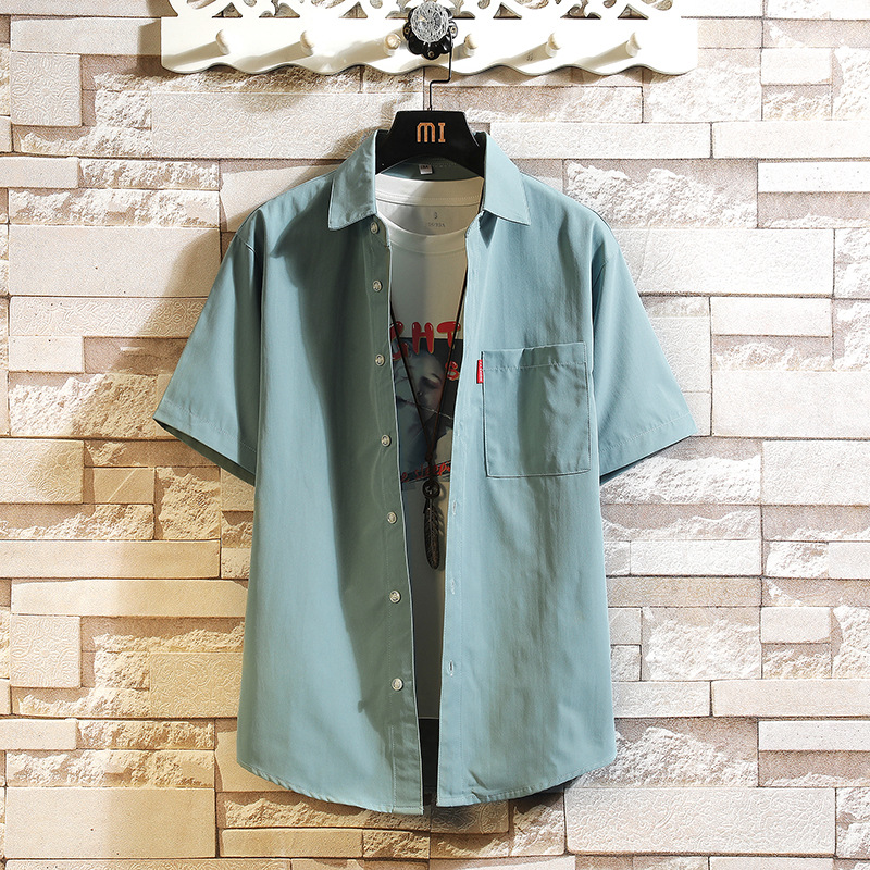 Summer Men's New Large Size Short-sleeved Simple Shirt Young Students Loose Casual Fashionable Base Shirt for Men