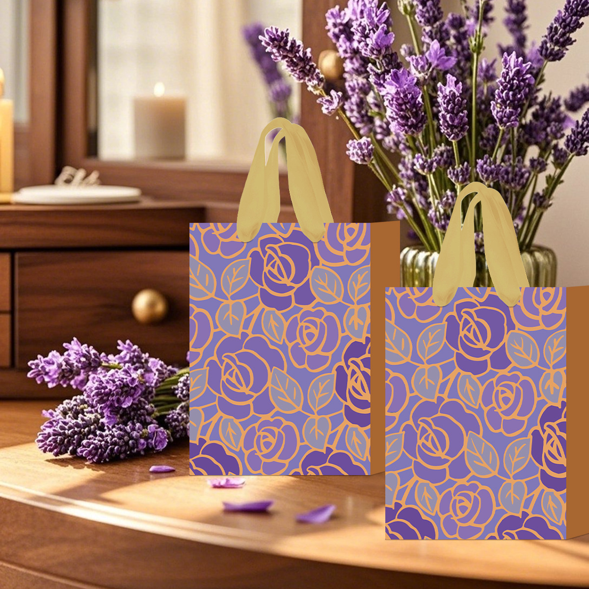 厂家新款亚马逊紫色花牛皮纸袋纸袋手提袋礼品袋通用纸袋定高端