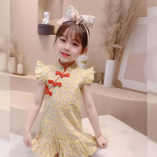 Children's cheongsam summer dress for girls, middle-aged children, babies, pure cotton, Chinese style, improved, stylish, Tang suit, Hanfu dress