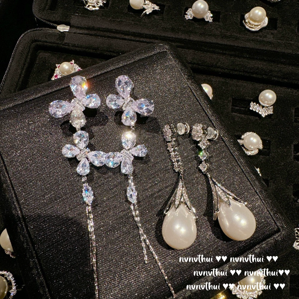 Серьги капля‑жемчуг и бабочка из циркония, винтажный блеск, короткие и длинные варианты