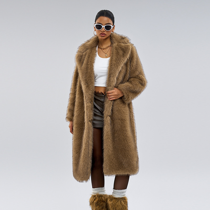 European and American Autumn and Winter Women's Extended Imitation Fur Suit Collar Outwear Outwear Cross-Border Artificial Fur Imitation Fur Outwear