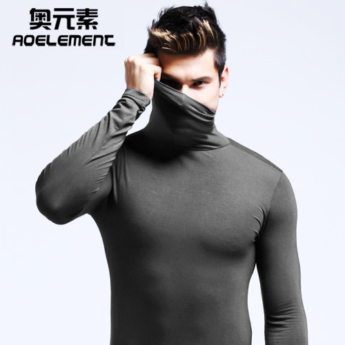 Single piece neck gaiter modal top high collar men's warm autumn coat autumn and winter long sleeve thin tight bottoming shirt solid color