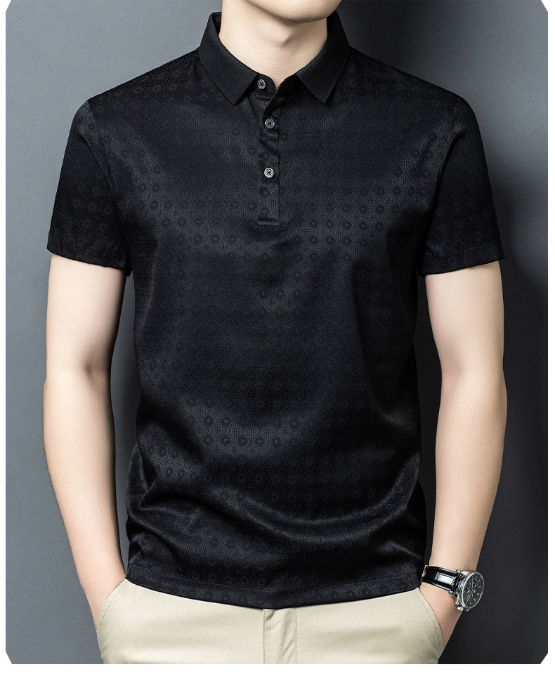 Áo polo nam tay ngắn lụa Mulberry Silk cao cấp mùa hè — Trắng HT2587 chi tiết 10