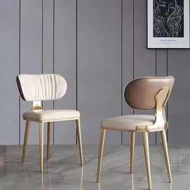 现代轻奢皮餐椅不锈钢脚布艺家用网红高端会所客人椅咖啡厅洽谈椅