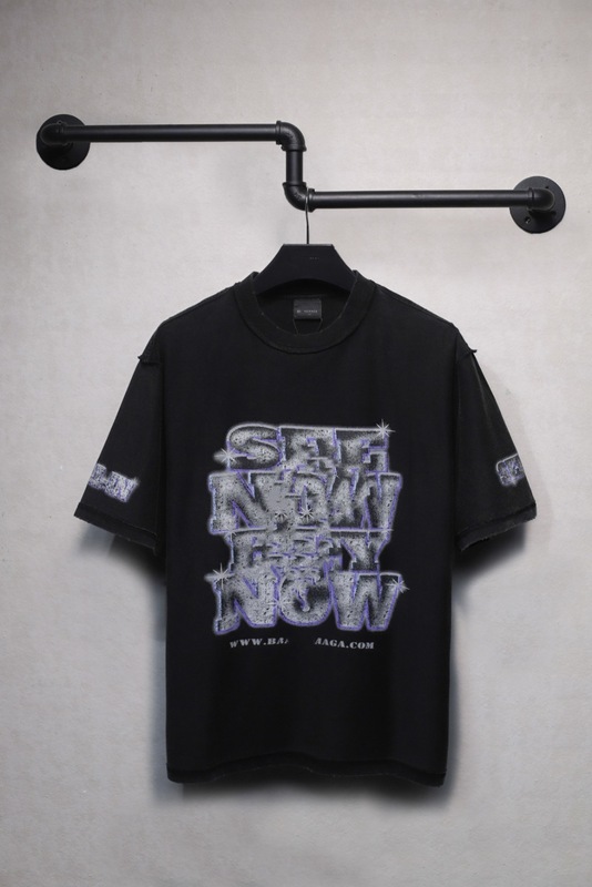 B's Paris 正規版 25SS 新作 アンチカーダイヤモンド レタープリント ダメージ加工 半袖Tシャツ 男女兼用|undefined