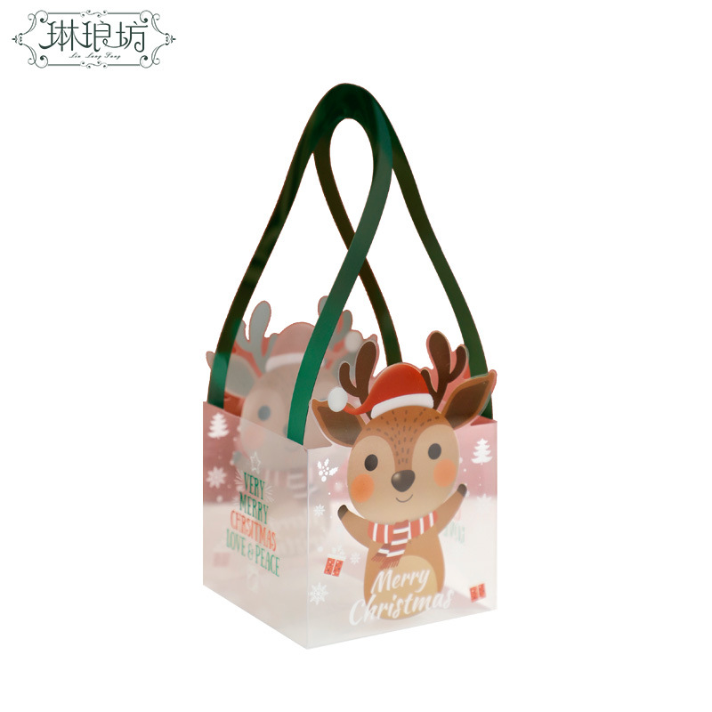 Navidad paz fruta caja portátil flores regalo embalaje bolsa de mano Santa Claus ciervos dibujos animados perspectiva bolsa