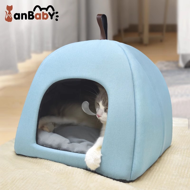 Junyi 애완 동물 몽골리안 돔 고양이 둥지 겨울 따뜻한 밀폐형 두꺼운 기계 세탁 가능한 실내 애완 동물 둥지 겨울 고양이 집