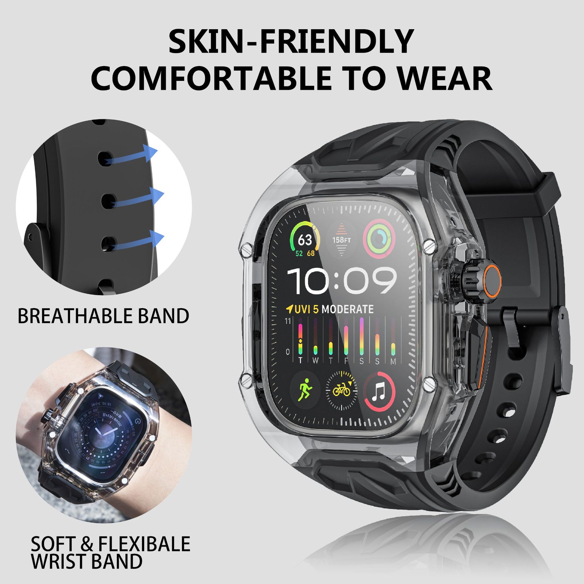 S9/S11 Is Suitable for Apple Watch 4-11, Agent-Charged Modified Transparent Rambo Integrated Apple Watch Band
