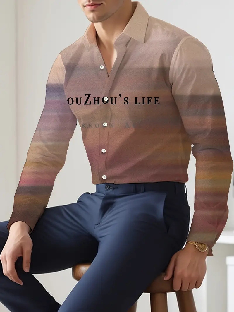 Camisa de botones de manga larga 2024 nuevos hombres de alta calidad con letras degradadas holgadas y cómodas blusas MB12