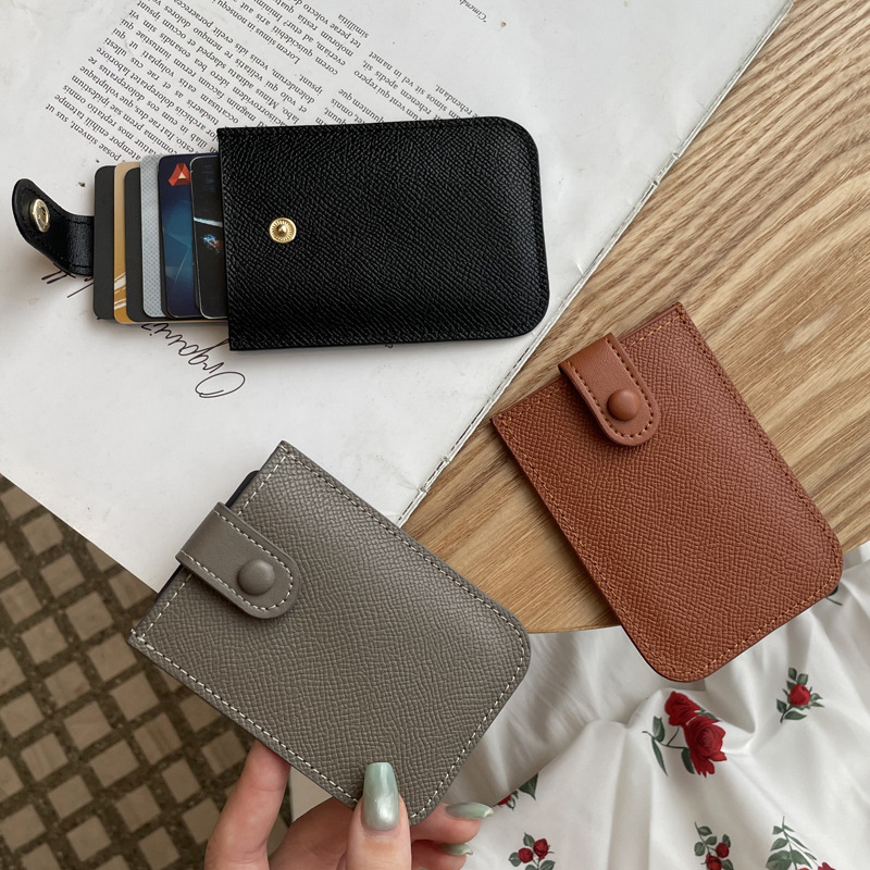 Cross-Border Foreign Trade Hot-Selling Genuine Leather Card Holder Women's Thin Card Holder Portable Cowhide Buckle Credit Card Holder High-Looking New Style