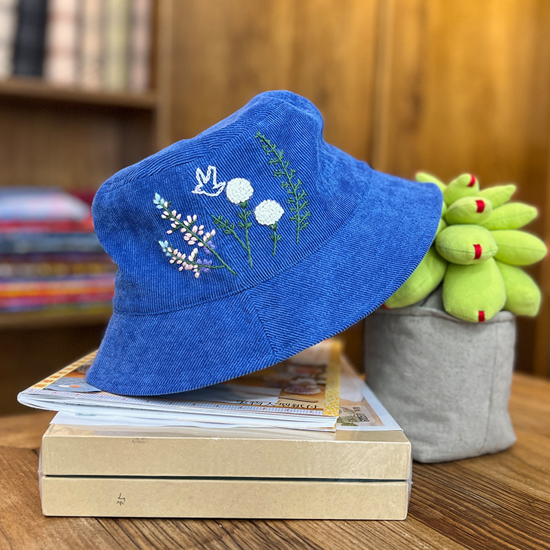 Lu bordado a mano diy sombrero de pescador sombrero de deportes para hombres y mujeres estudiantes sombrero de flores de dibujos animados casuales coreanos