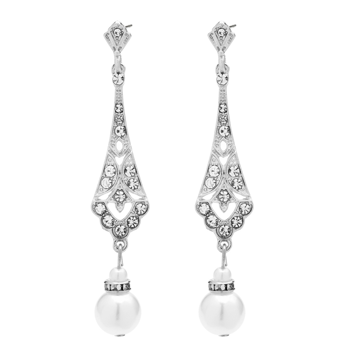 1920 Great Gatsby Halloween ball gold and silver rhinestone round pearl pendant vintage elegant earrings