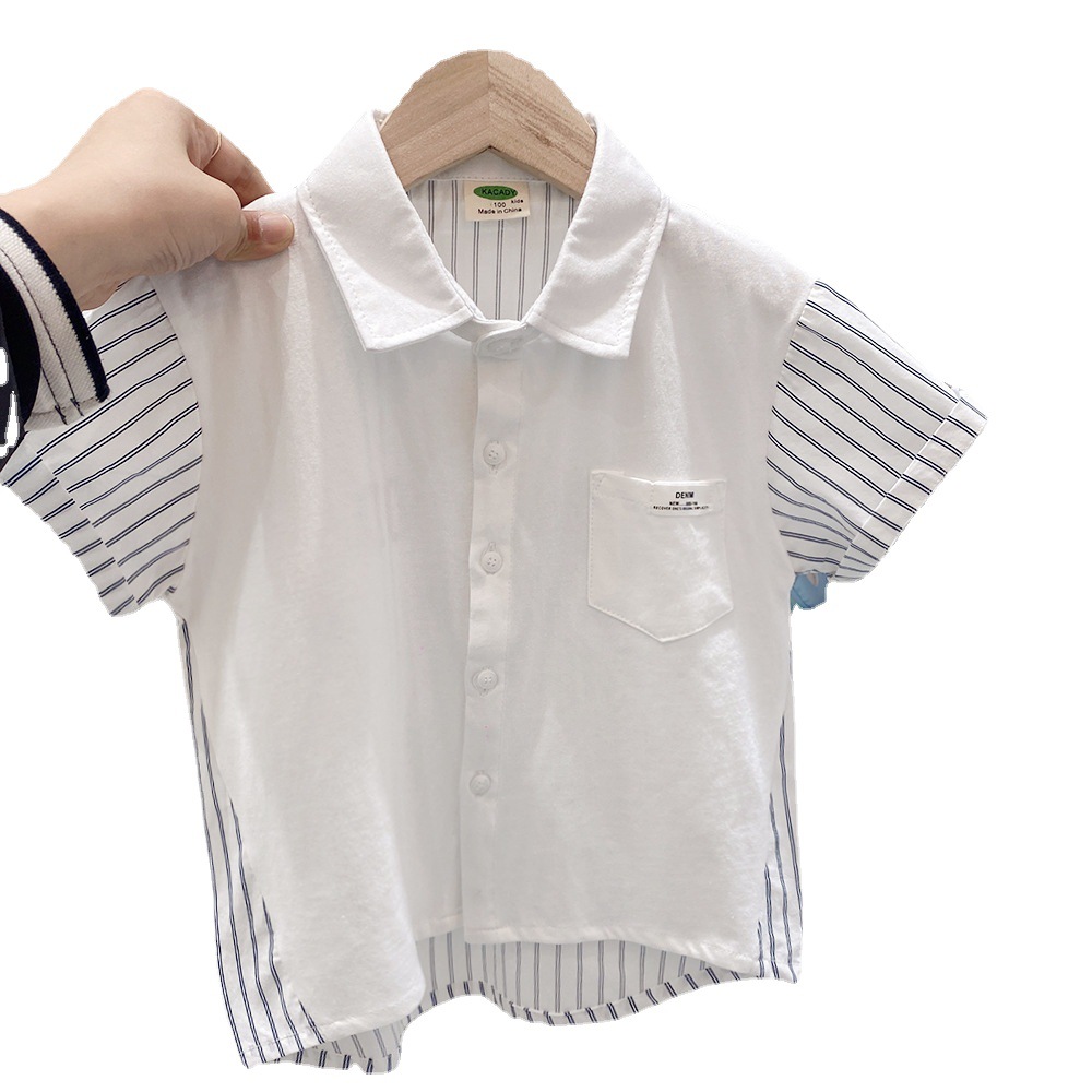 Verano nueva camisa de manga corta 2023 ropa para niños camisa de retazos de punto para bebés de niños medianos y grandes camisa de moda para niños