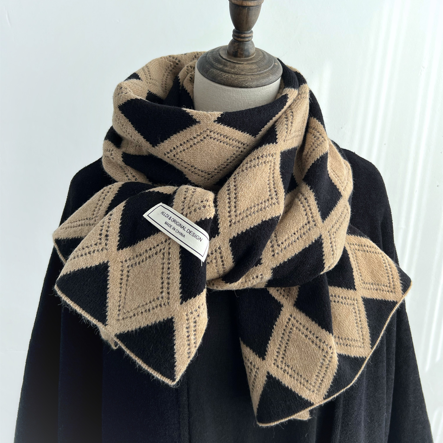 Khaki winter retro knitted keep warm scarf