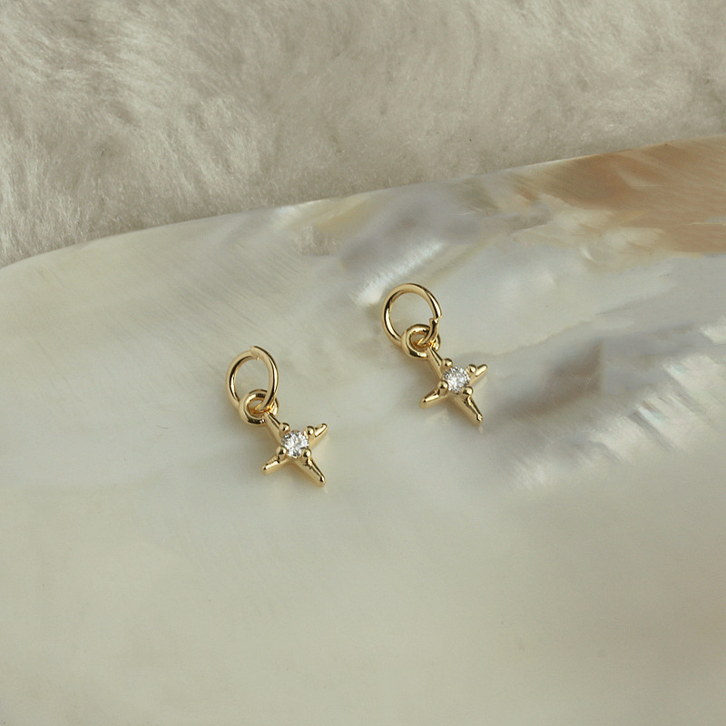 14K Gold-Filled Color-Preserving Zircon Cross Pendant DIY Handmade Jewelry Accessories with Ring Mini Star Pendant