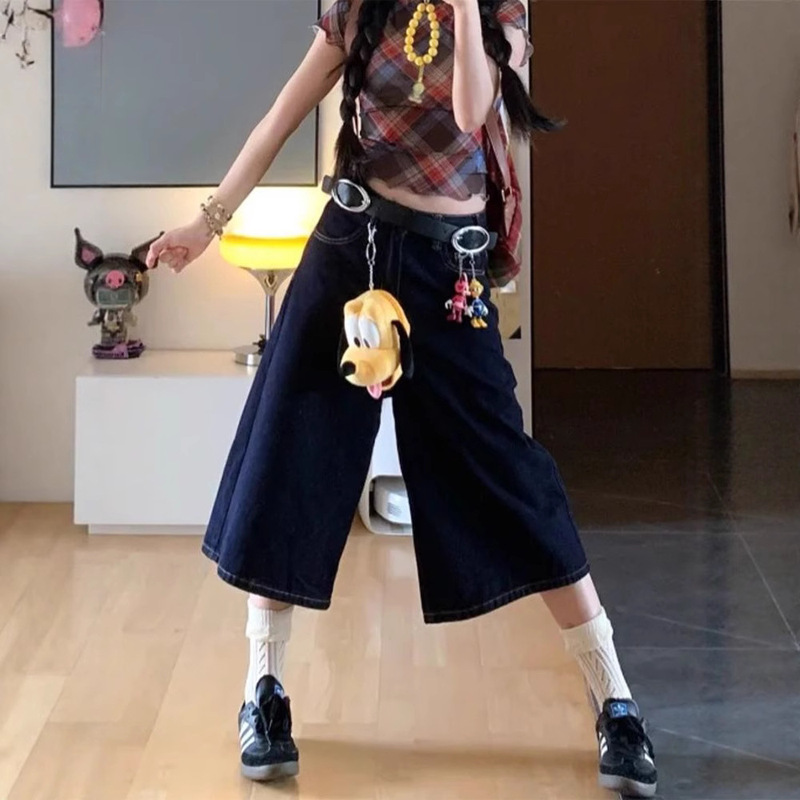 Women's Summer Thin Cropped Pants 2025 New Dark Blue Wide-Leg Loose Jeans Plus Size Slimming Mid-Length Pants Women's Summer Thin Cropped Pants 2025 New Dark Blue Wide-Leg Loose Jeans Plus Size Slimming Mid-Length Pants