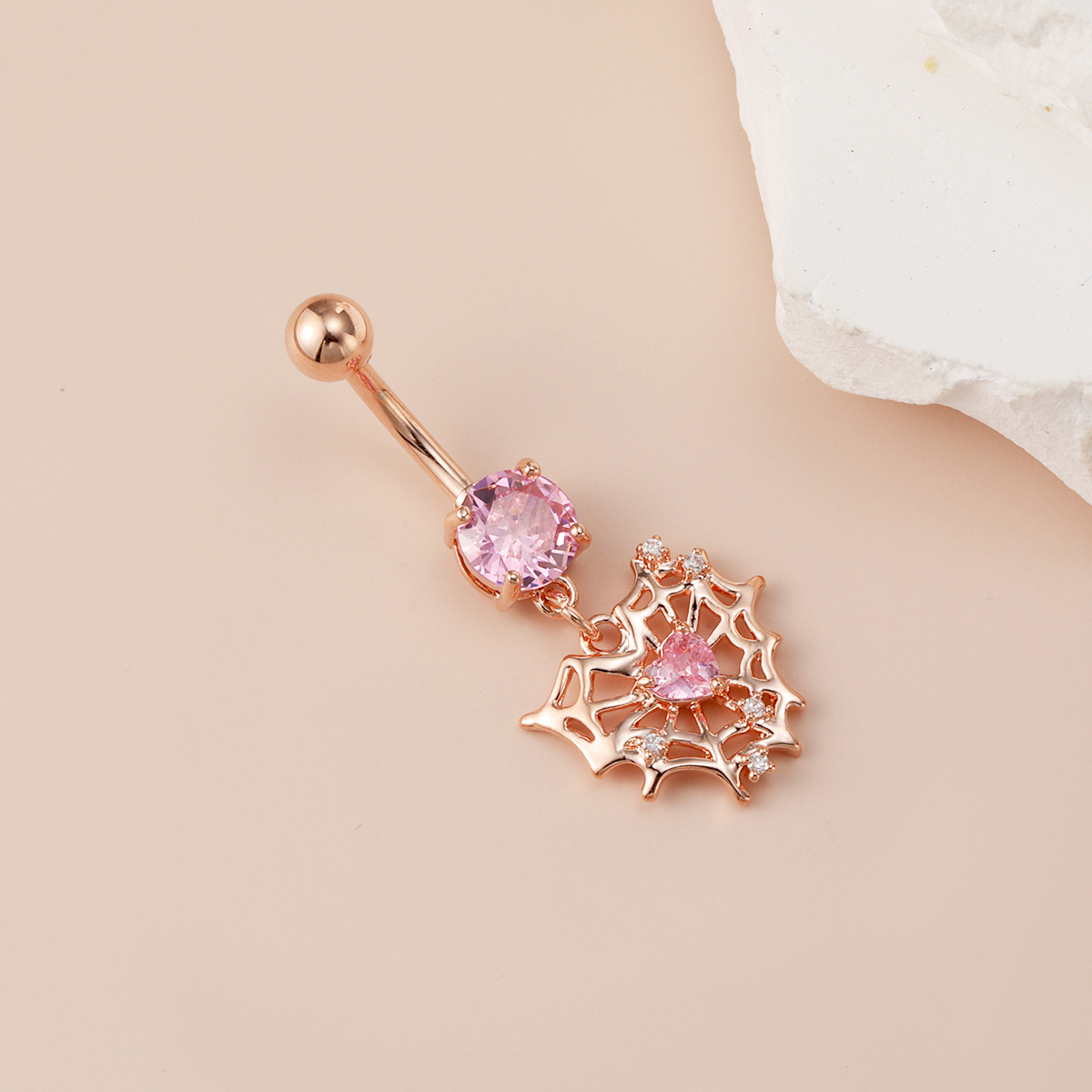 Bambos vėrimo žiedas širdelės voratinklis su deimantais_voghion.com