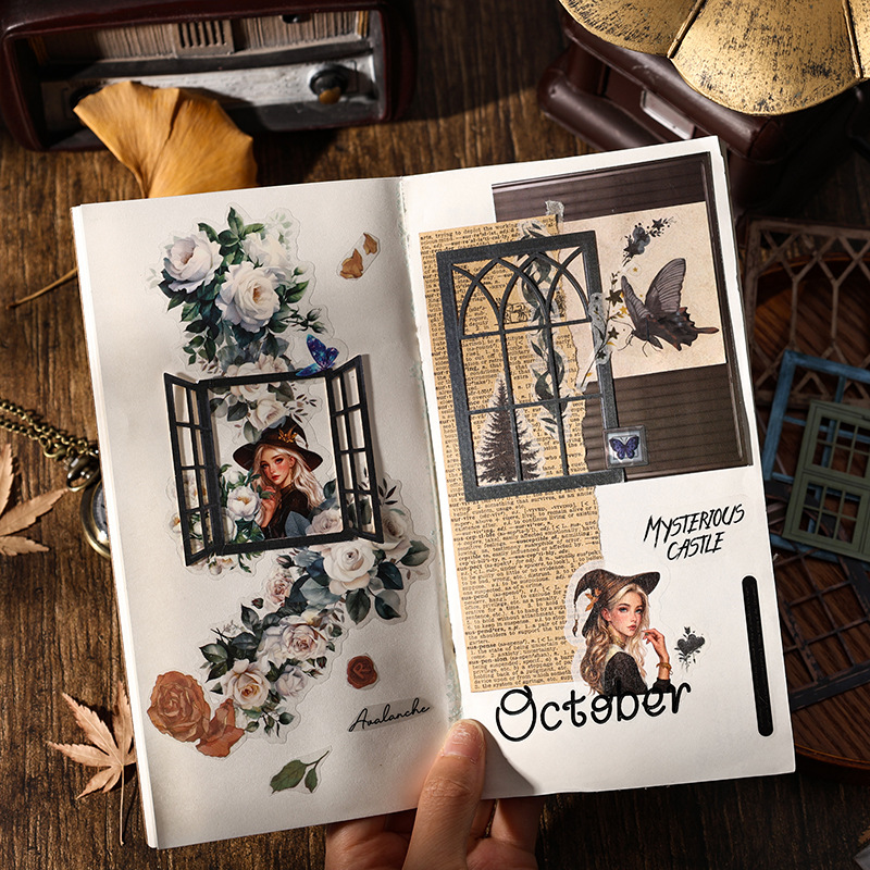 Paquete de material de papel especial de ventana tallada Yayun, serie de mansión retro transfronteriza, ventana hueca, papel de material de decoración de cuenta manual