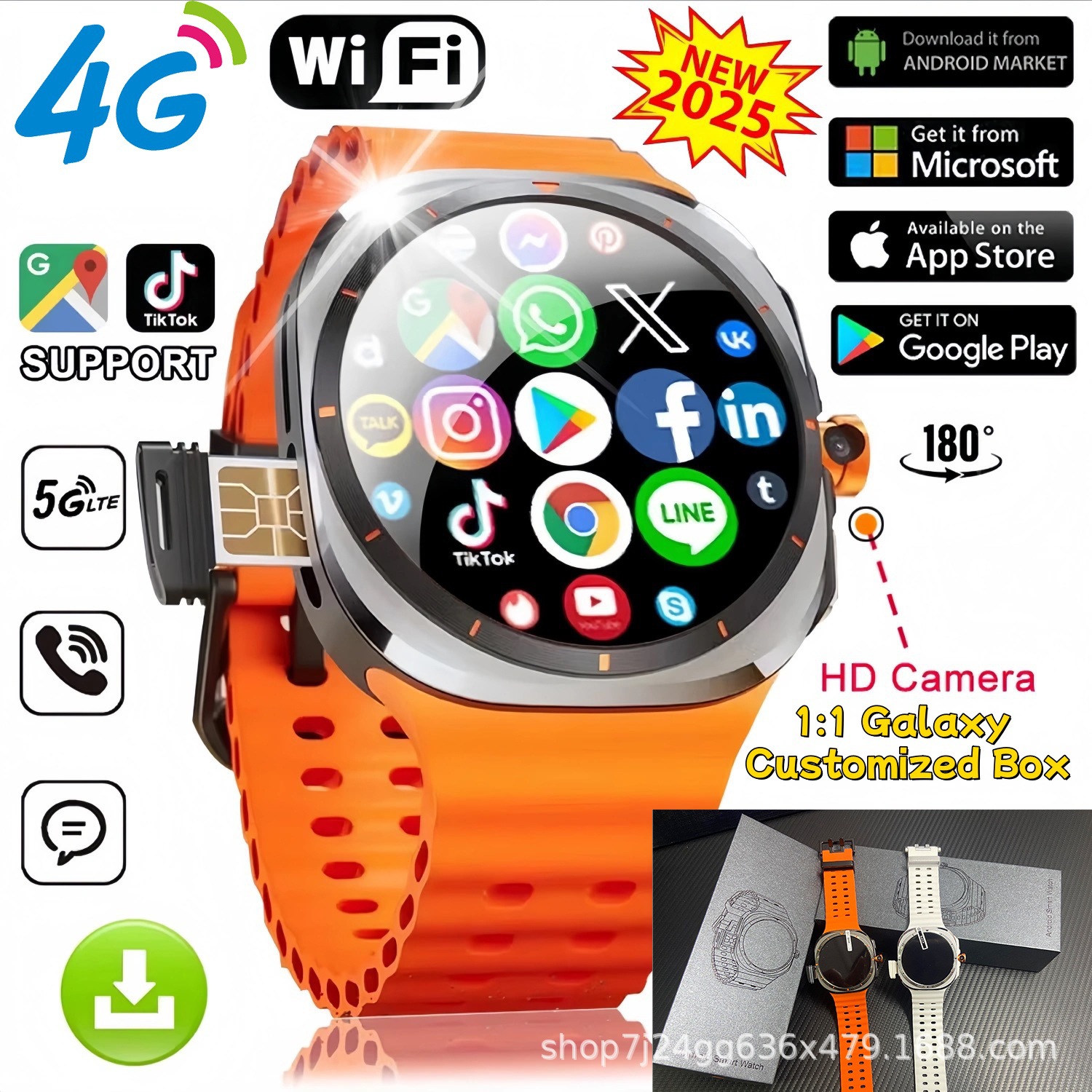 2025外贸爆款U8 Ultra全球通GPS指南针4G可插卡安卓手表AMOLED