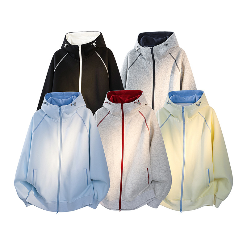 New spring and autumn hooded cardigan sweatshirt with stitching, unisex trendy brand
