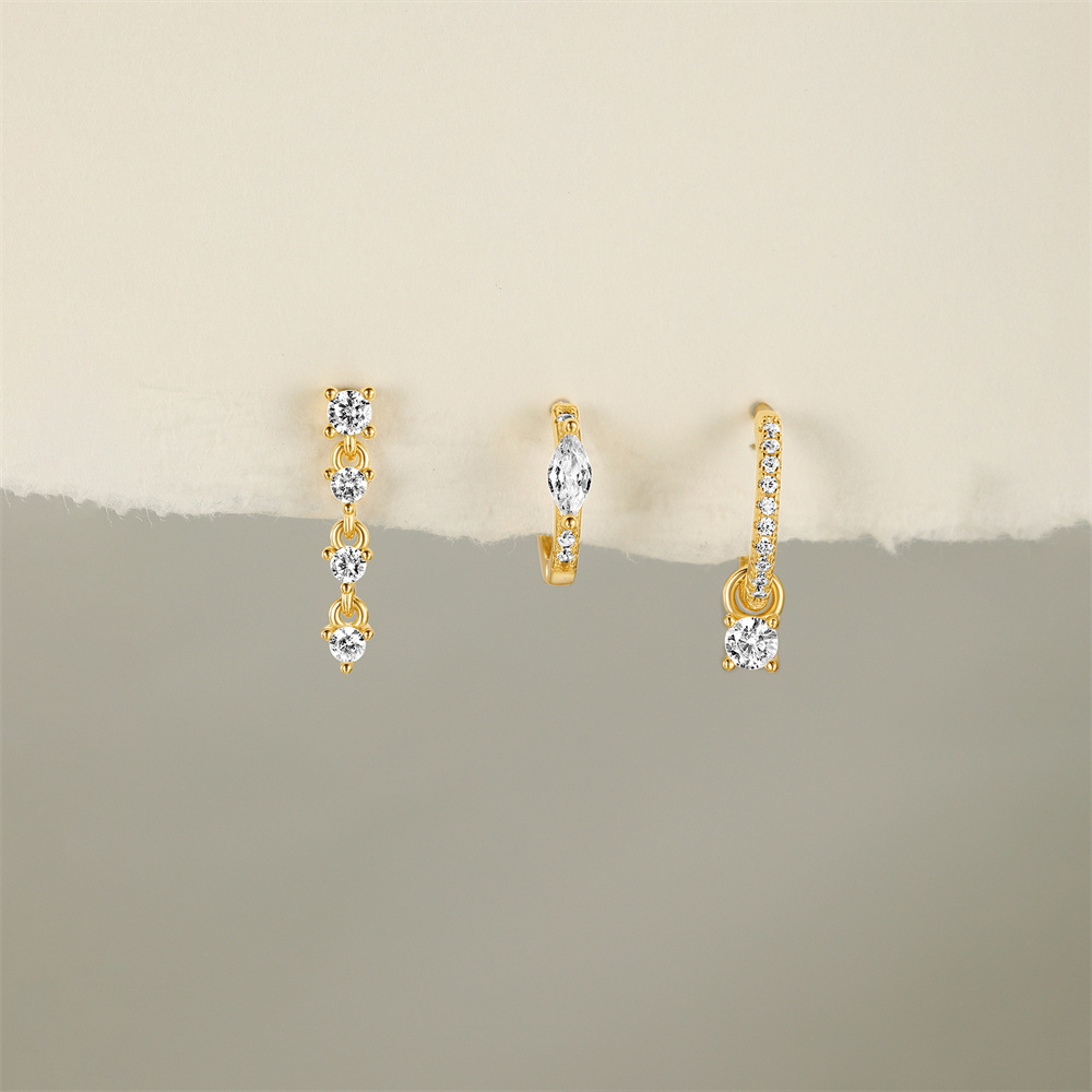 4g Weight 925 Sterling Silver Ear Needle Material Zircon Inlay Material Earrings Classification 1 Set Quantity Holiday, Daily Occasion 925 Sterling Silver Material Geometric Pattern Women's Gender Inlay Design Simple Style Style 1 Set 925 Sterling Silver Zircon Geometric Earrings 11