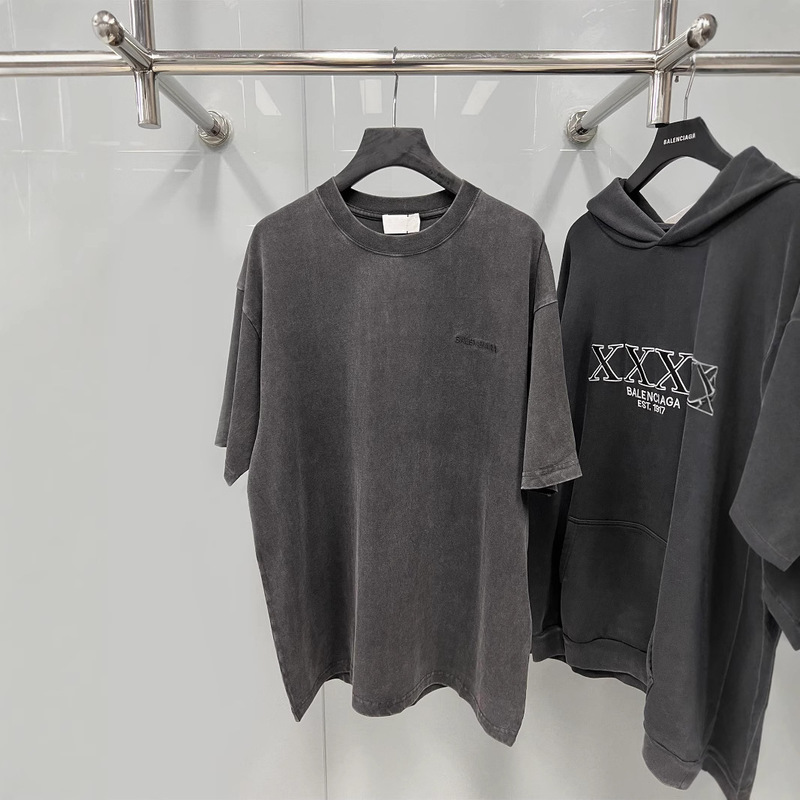 23SS New B Home high quality Before and After Paris English Letter logo Embroidered Short Sleeve T-shirt for Men and Women