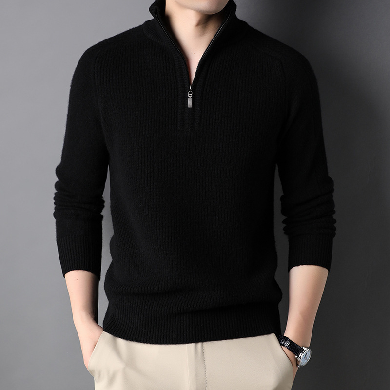Autumn and Winter Semi-high Collar Solid Color Young and Middle-aged Wool Cashmere in stock Black Fit Thickened Casual Men's Cashmere Sweater Autumn and Winter Semi-high Collar Solid Color Young and Middle-aged Wool Cashmere in stock Black Fit Thickened Casual Men's Cashmere Sweater