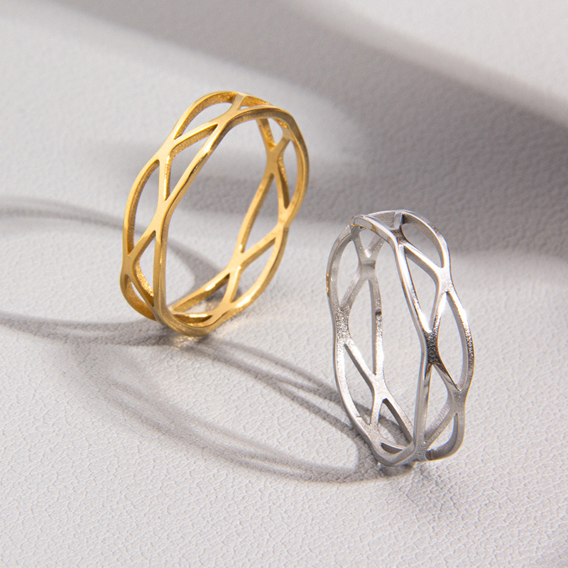 Titanium Steel Material Vacation Classic Style Solid Color Titanium Steel Plating Hollow Out Rings Men Band Rings