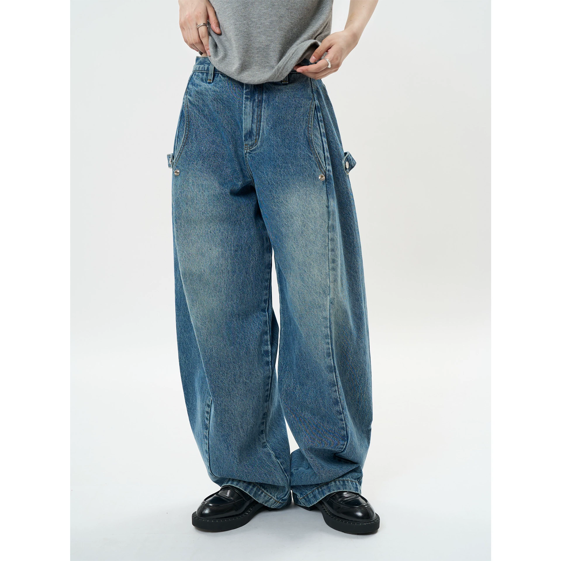 Новые корейские ретро-джинсы с широкими штанинами, высокой талией, свободного кроя, для женщин, ранняя весна