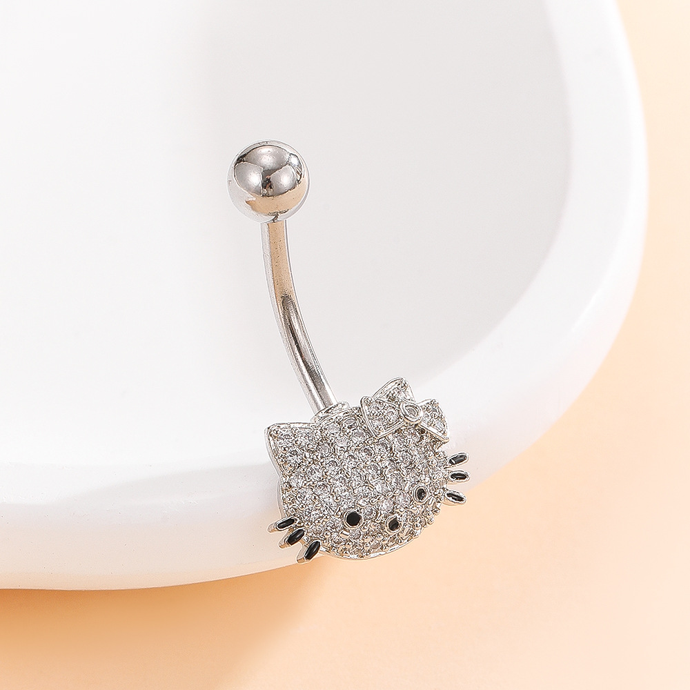 Hello Kitty Navel Button Belly Ring Cartoon Cute Girl Gold Copper Fashion Piercing Jewelry detail image 8
