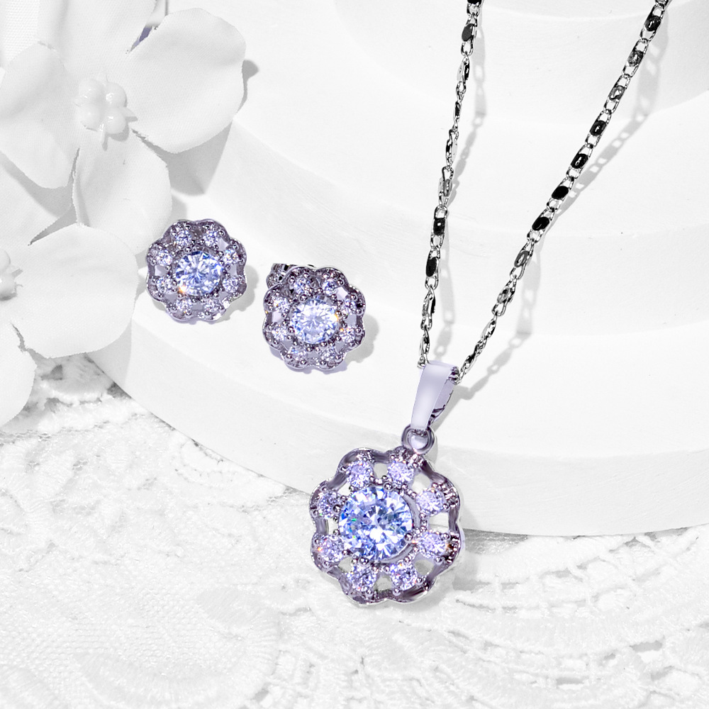 Nuevas opciones transfronterizas de diseño de moda de cobre de zinc pendientes de piedra collar conjunto de joyas pendientes de joyas de mujer