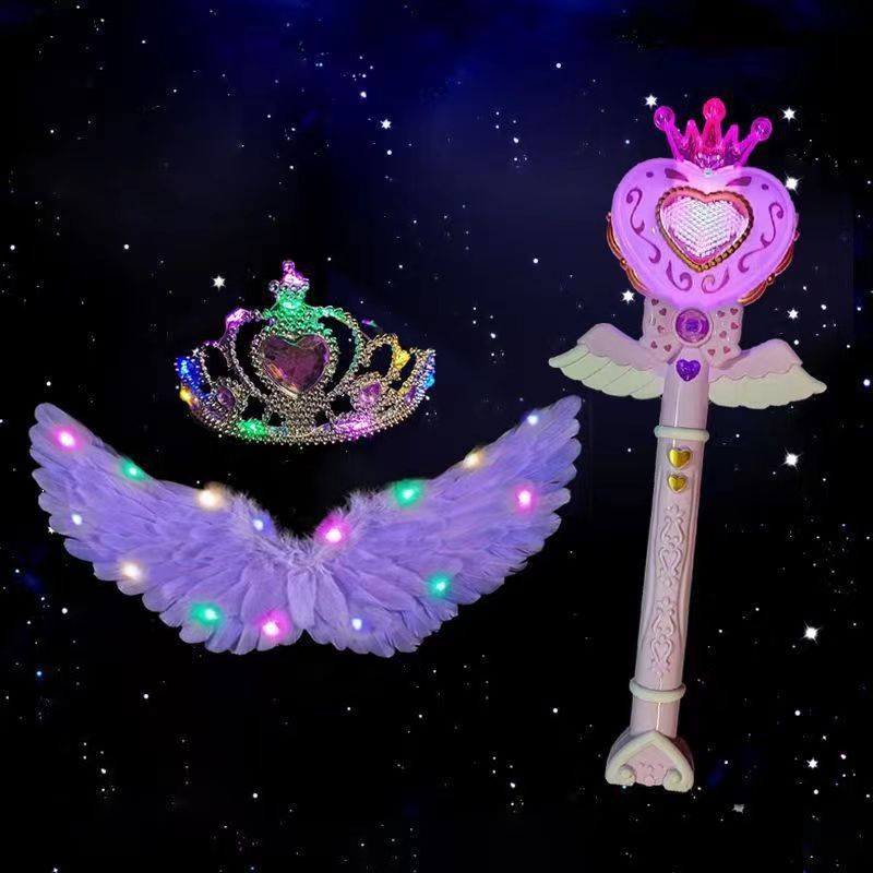 Alas de plumas luminosas moradas + Corona de luz + barra de proyección