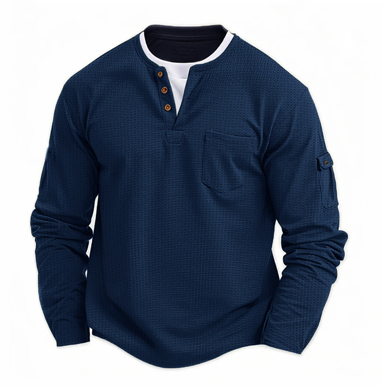 Cross-Border Men's T-Shirt with Fake Two-Layer V-Neck, Autumn and Winter Style, Fashionable Patchwork, Large Size Base Layer Long-Sleeve T-Shirt for Men