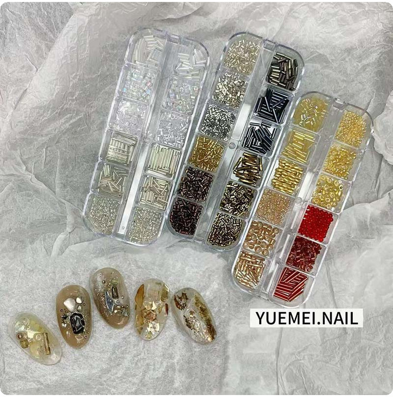 Internet Celebrity Ins Style Bead Nail Art Jewelry Asymmetrical Crystal Tube Beads DIY Nail Jewelry Material Package Diamond