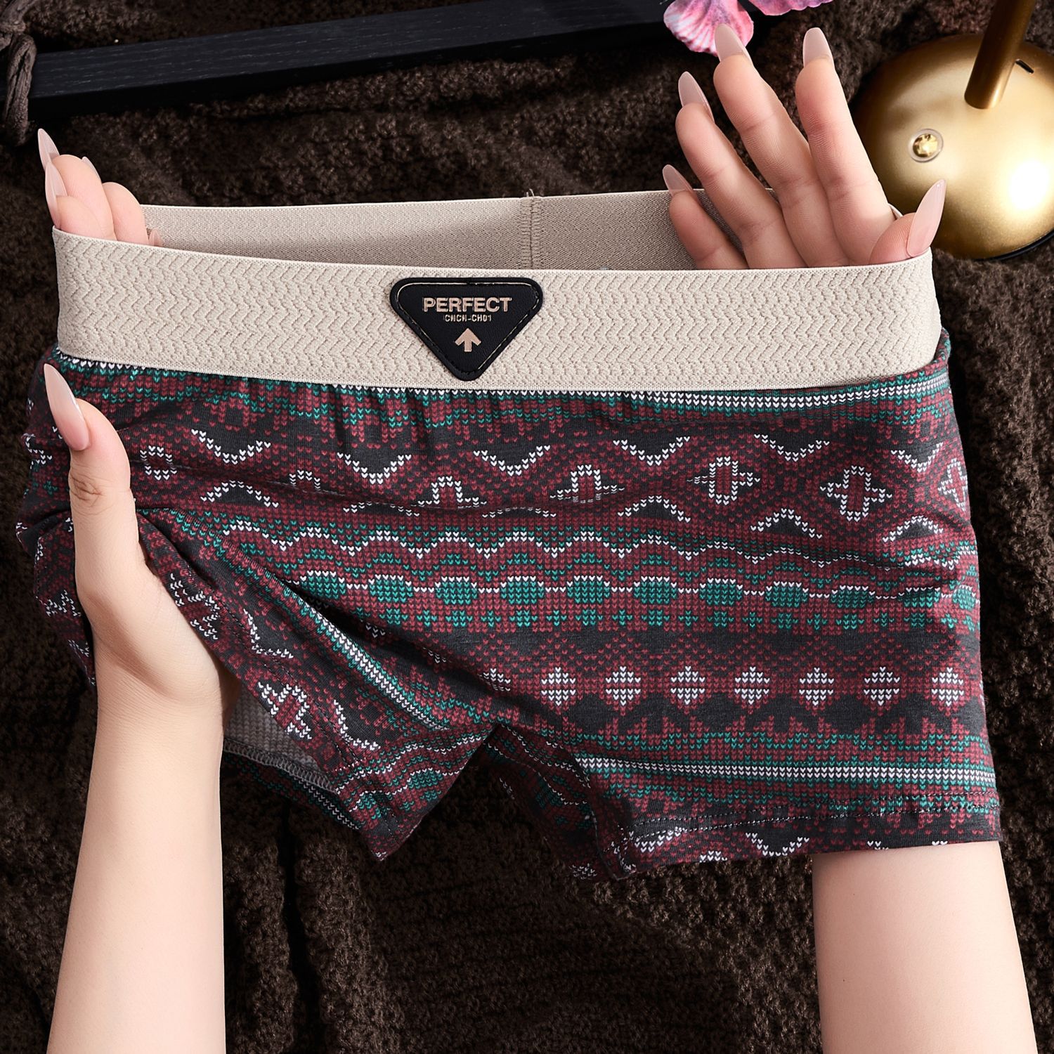 Ethnic Style Women's Underwear, Women's Retro Trendyy Boxer Briefs, Pure Cotton, Comfortable and Breathable Mid-Waist Boxer Briefs, Shorts