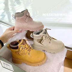 Maixiaomai 子供靴英国子供用小さな黄色のブーツ秋と冬の新しい本革滑り止めソフトソール男の子と女の子のマーティンブーツ